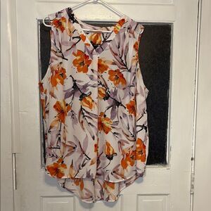 Evri Women’s Floral Sleeveless Women's Top - Orange and Purple Size 2X